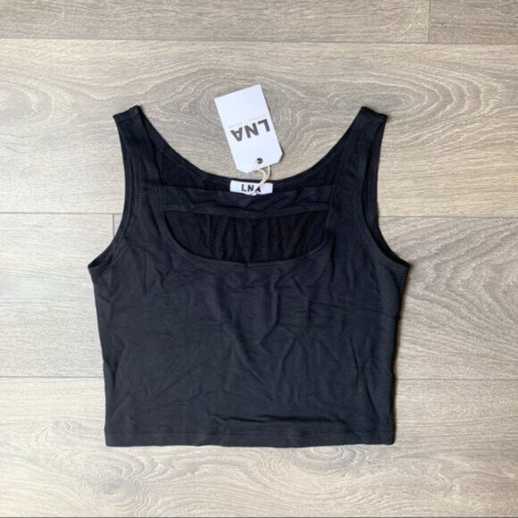 Revolve LNA Women's Cut Out Crop Tank Top Black Stretch Sleeveless Size XS - Picture 4 of 11